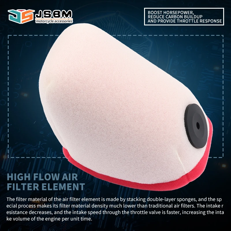 JSBM Dirt Bike Motorcycle Washable Dual Layer Intake Air Filter Cleaner For HUSQVARNA TC65 KTM SX65 CKD  GASGAS MC65 2024 2025