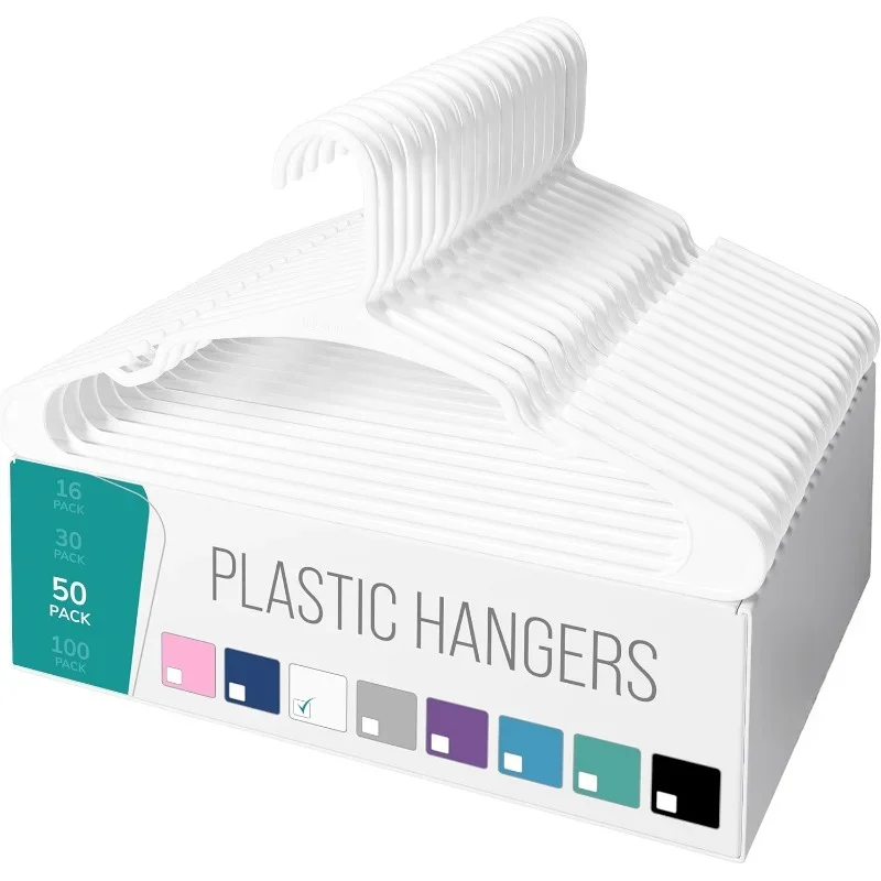 Clothes Hangers Plastic 50 Pack for Adults - Plastic Hangers, The Space Saving