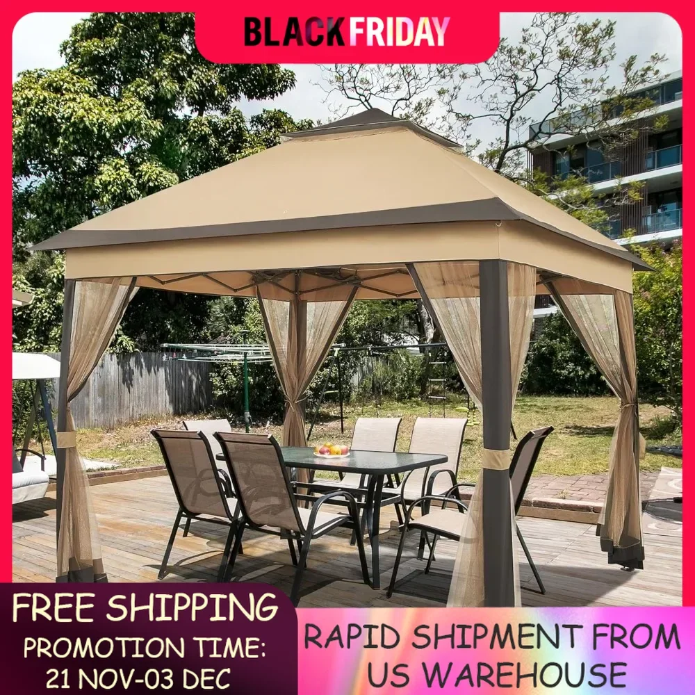 gazebos for outdoor 11x11 Pop Up  OutdoorCanopy Shelter, Gazebo Sun Shade Canopy Tent with 4 Sandbags,2 Tiers Roof,outdoor decor