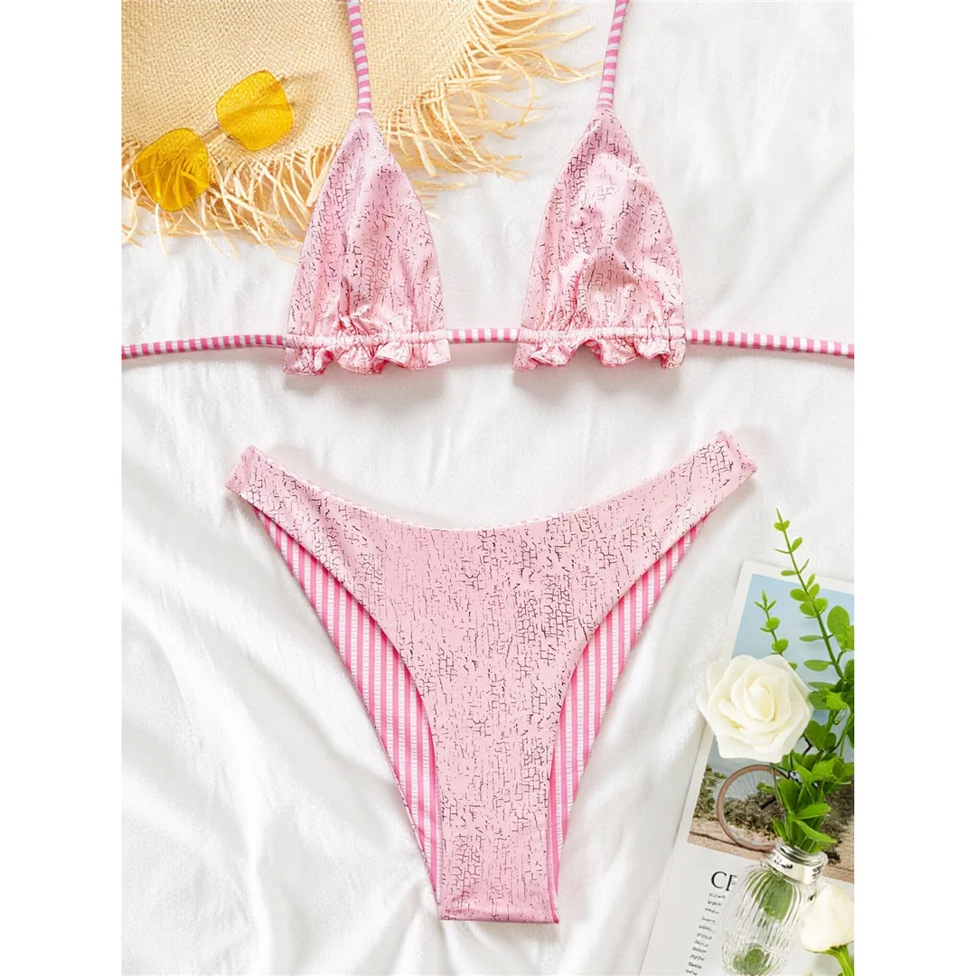 S - XL, beidseitig verwendbarer Neckholder-Bikini, Damen-Badeanzug, zweiteiliges Bikini-Set, Badebekleidung, Badeanzug, Schwimmbekleidung V8361 – Detail 5