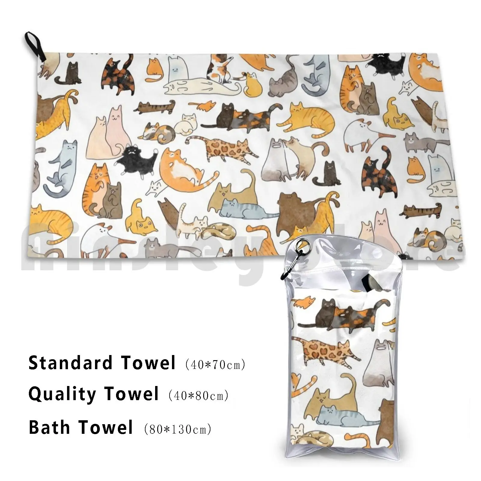 Cat Breeds Pattern Print Beach Towel Quick Dry Quality Towel Cat Cats Colourful Colour Colours Fun Silly Pattern Cat