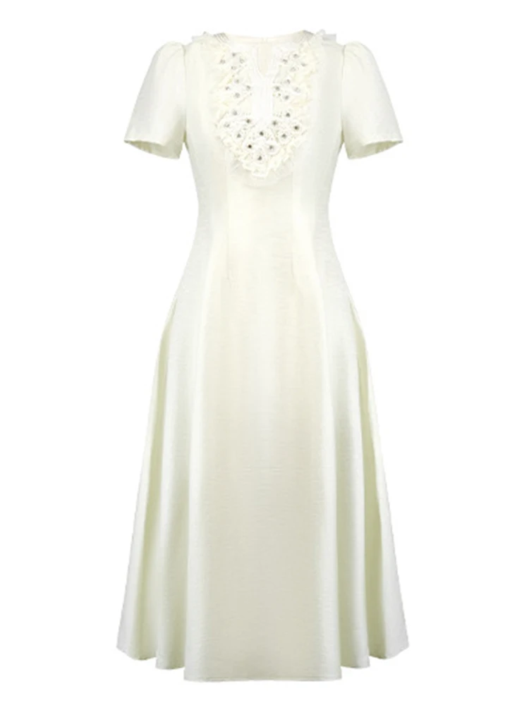 เกาหลีสไตล์ฝรั่งเศส Socialite PARTY Dress สําหรับผู้หญิงเพชรดอกไม้กระเป๋าพับ Swing Robe หญิงพรหม Vestidos Mujer