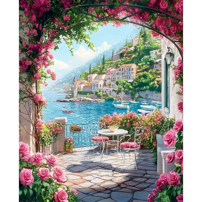 RUOPOTY Painting By Numbers Arts and Crafts Paintings On Number Riverside Town Scenery Canvas for Painting Kits Home Decor