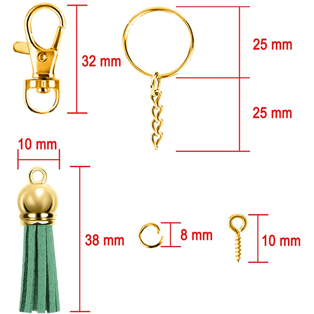 350 PCS/Set Key Ring Keychain Jump Ring Pendants With Leather Tassel For DIY Craft Jewelry Art Making Decor Supplies