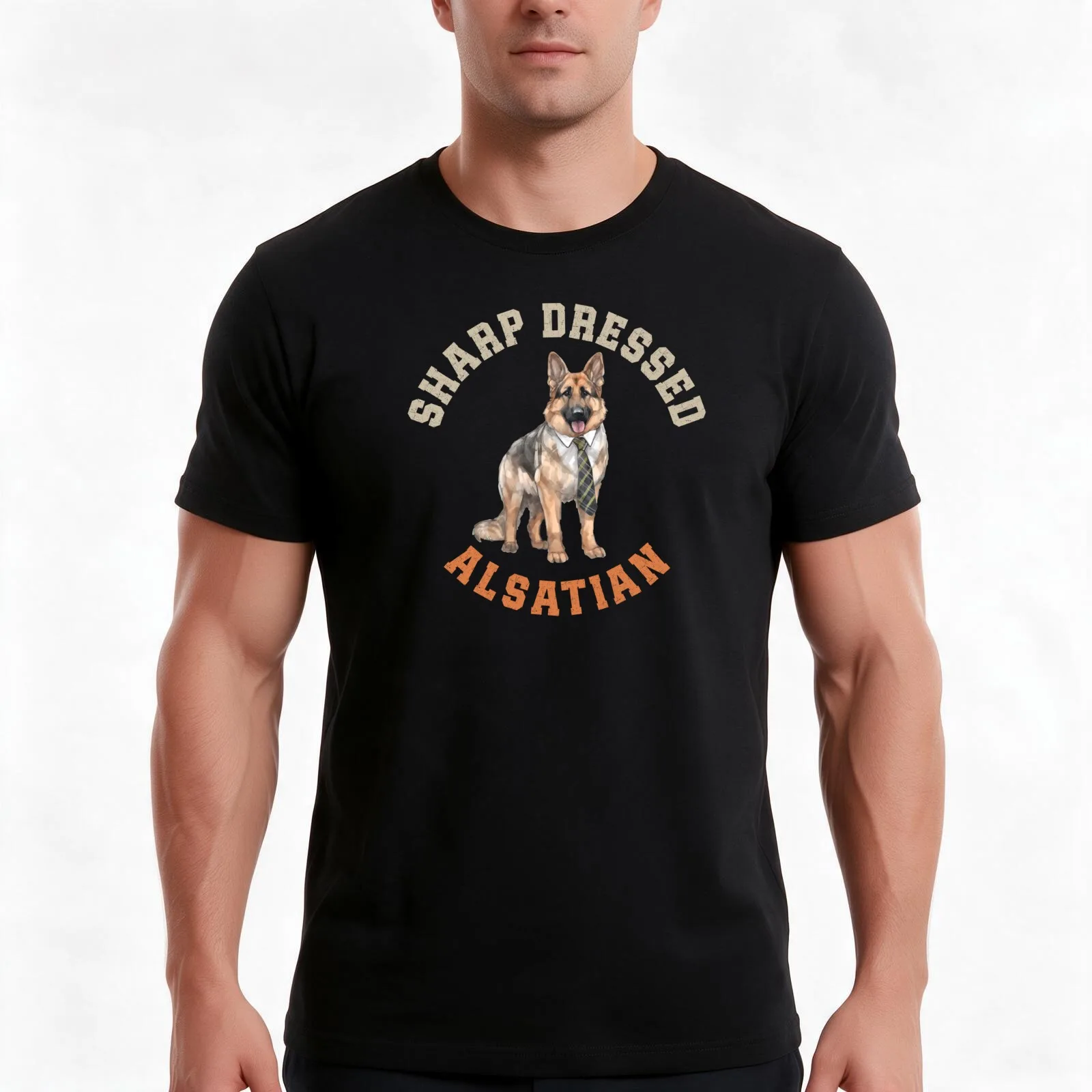 Camiseta com estampa de um cão Pastor Alemão elegante e charmoso, ideal para o verão, feita de algodão, estilo casual, corte folgado, para uso urbano,