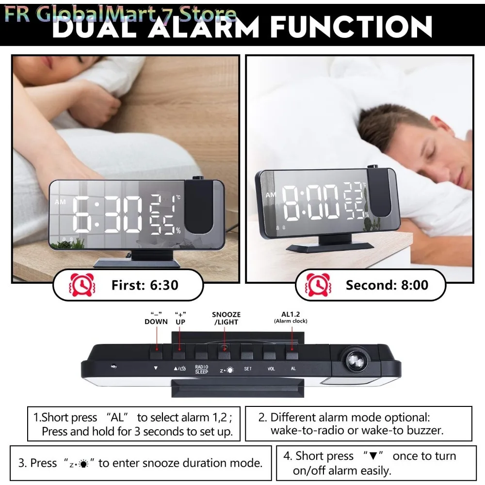 شاشة LED رقمية USB استيقاظ راديو FM جهاز عرض الوقت طاولة الأسبوع مع تاريخ درجة الحرارة والرطوبة ديكور عرض ساعة المنزل على مدار الساعة