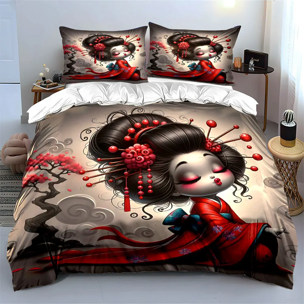 "Geisha Style Art Decoration Set" Soft Skin-Friendly Bedding Set Includes 1 Duvet Cover And 2 Pillowcase, Gift