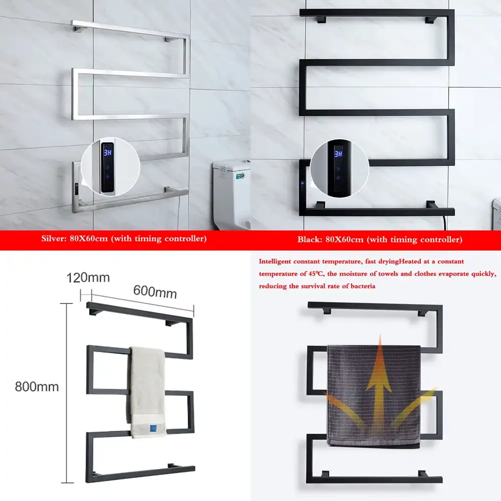 Qwinn 2026-Electric Towel Rack 304 SUS 80*60*12cm Constant Temperature Heated Towel Warmer Can be Timing/Temperature