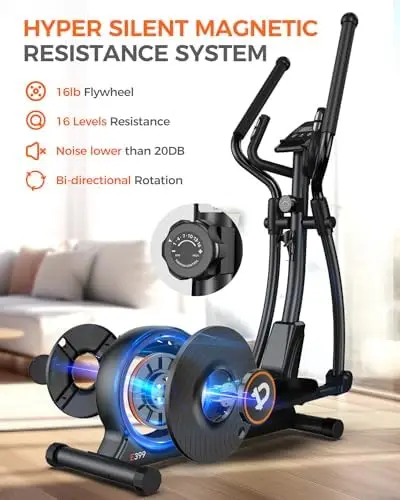 Elliptical Machine, Elliptical Exercise Machine with 16-Level Resistance&Hyper-Quiet Magnetic Driving System, Elliptical Machine