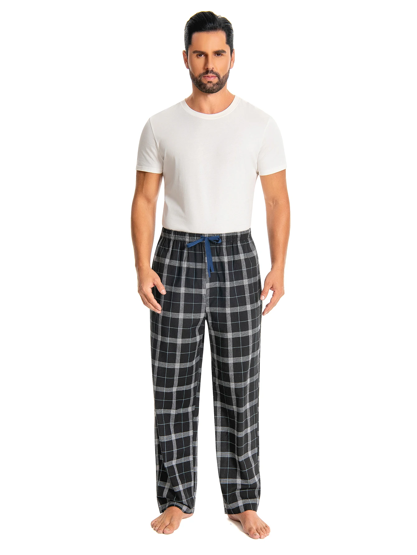 JupiterSecret 3pcs Men's Plaid Printed Pajama Pants with Pockets Loose Home Loungewear Sleep Bottoms All Season