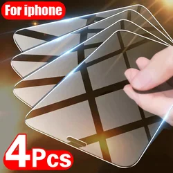 4PCS Tempered Glass for iPhone 11 12 13 14 15 Pro XR X XS Max Screen Protector on for iPhone 12 13 Mini 7 8 6 Plus SE Glass