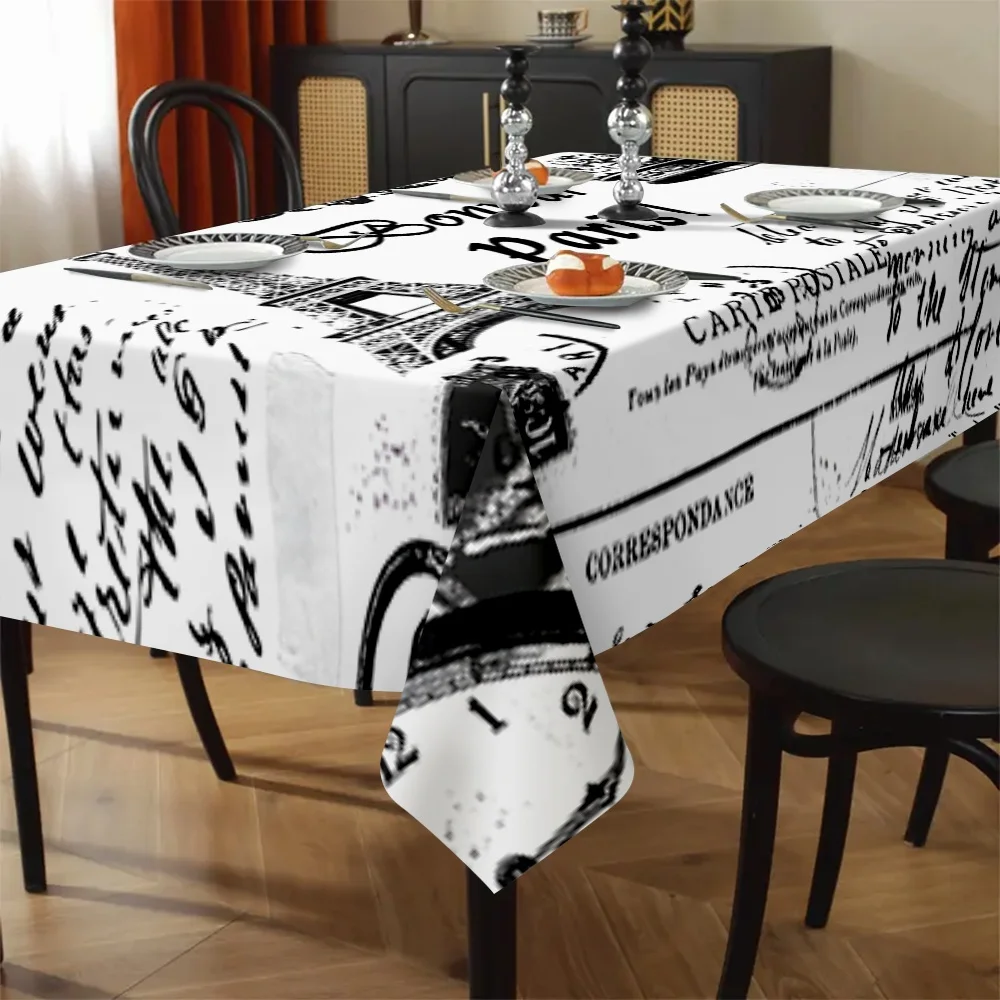 Paris Cafe Style Tablecloth Waterproof Picnic Cloth for Dining Room Outdoor Patio Decor