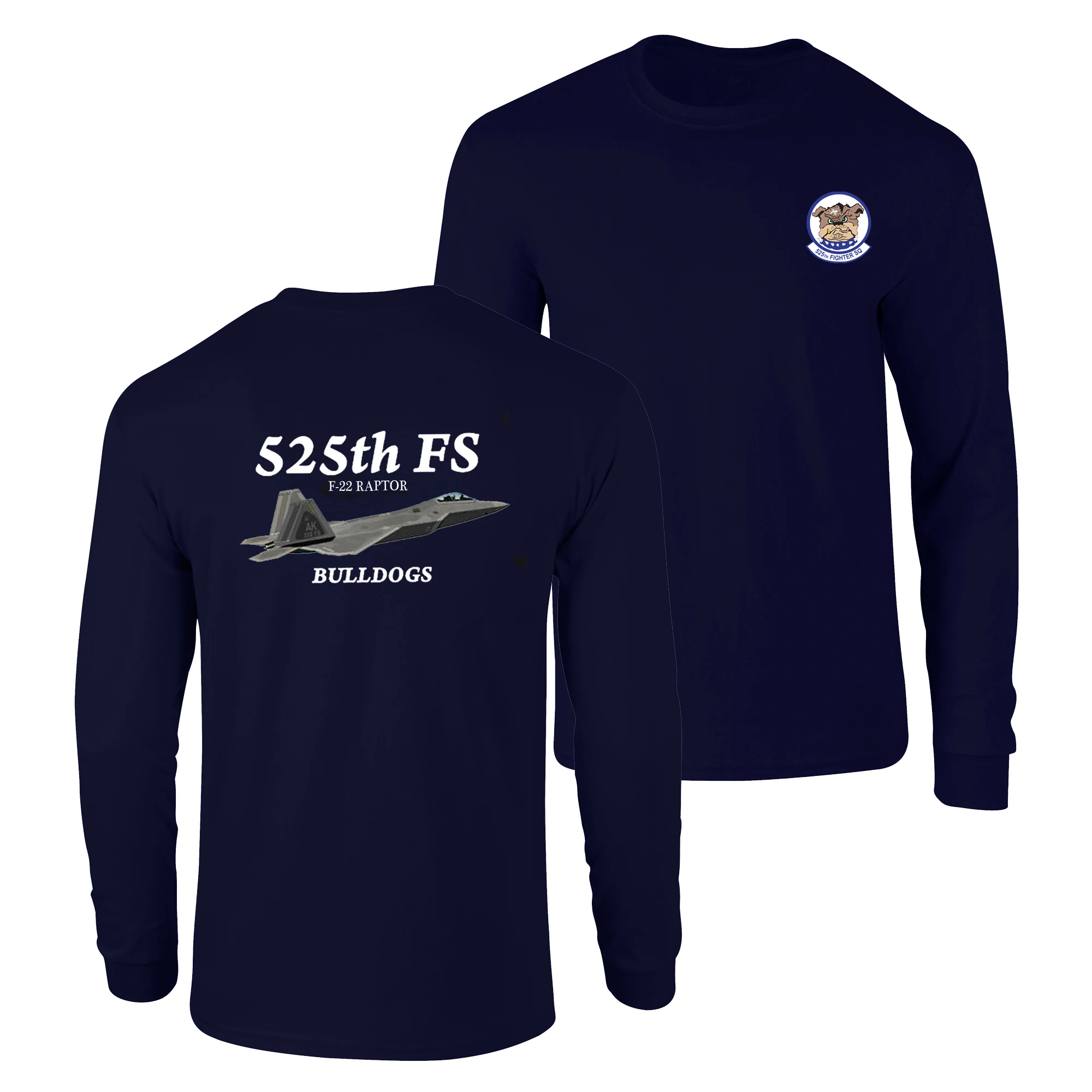 525th FS Bulldogs Squadron F-22 Raptor Stealth Fighter T-Shirt 100% Cotton O-Neck Long Sleeve Casual Mens T-shirt Size S-3XL