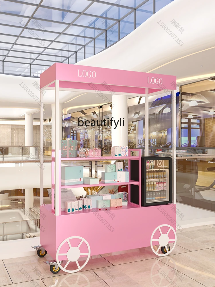 

Shopping mall stall trolley, mobile, truck display stand commercial ground marketing float push pull