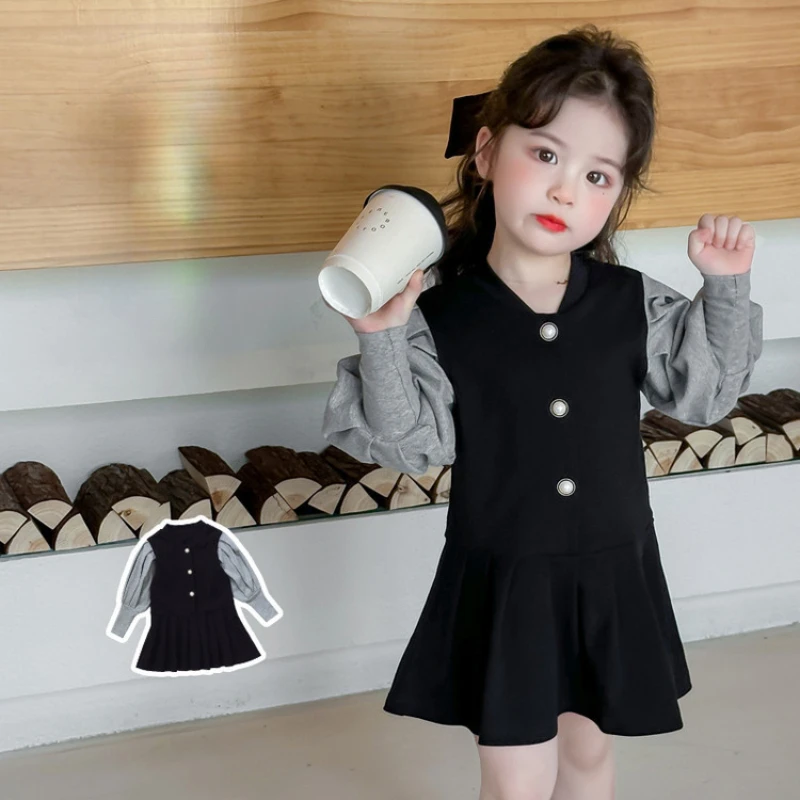 Girls college dress 2025 spring autumn new pleated skirt girls foreign style fashion children's skirt princess dress girl dress