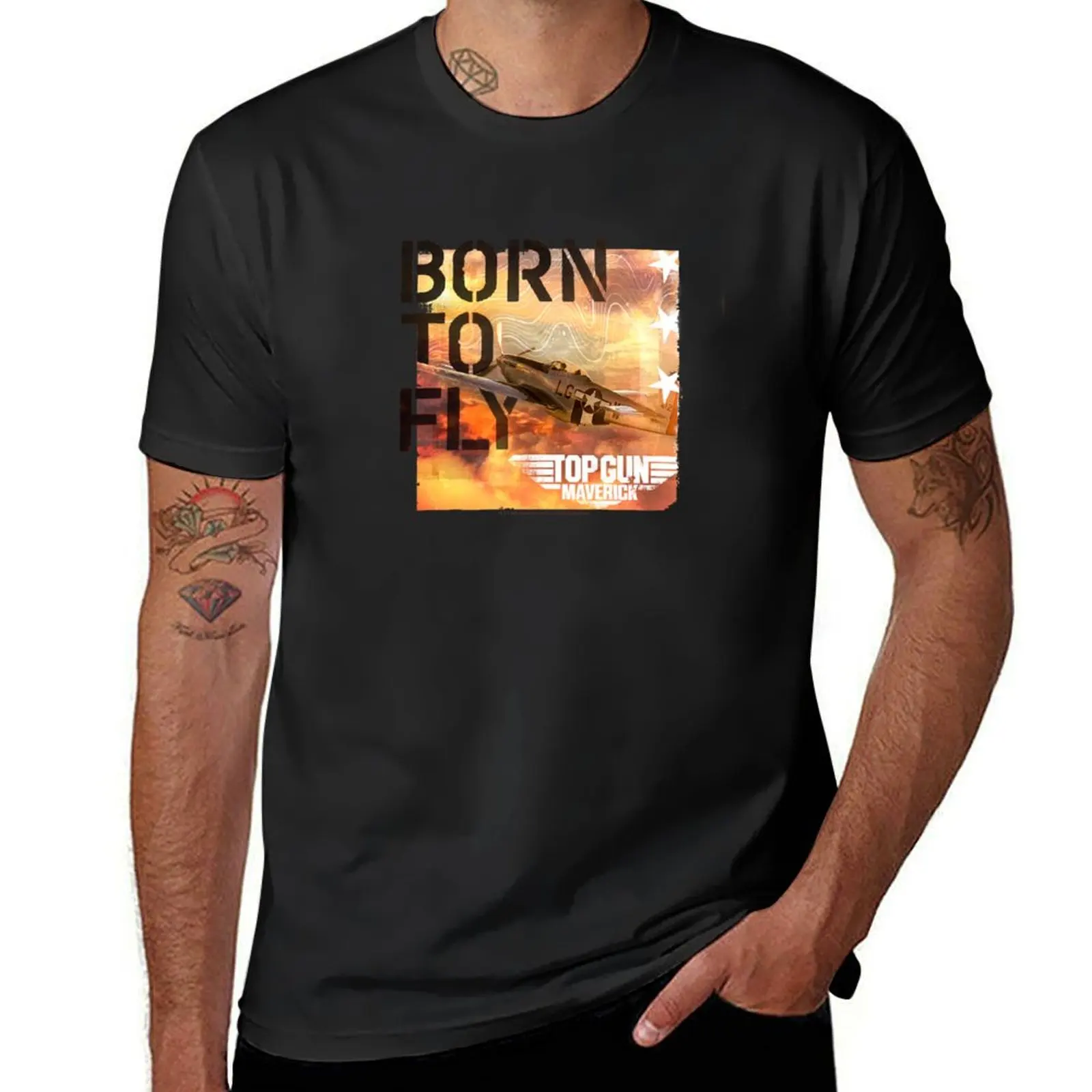 Top Gun: Maverick Born To Fly P-51 Mustang Logo T-Shirt oversized funnys mens t shirt