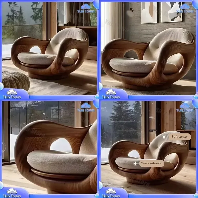 for luxury single-seat solid wood cabin round wood chair for home villa living room bedroom creative design leisure sofa