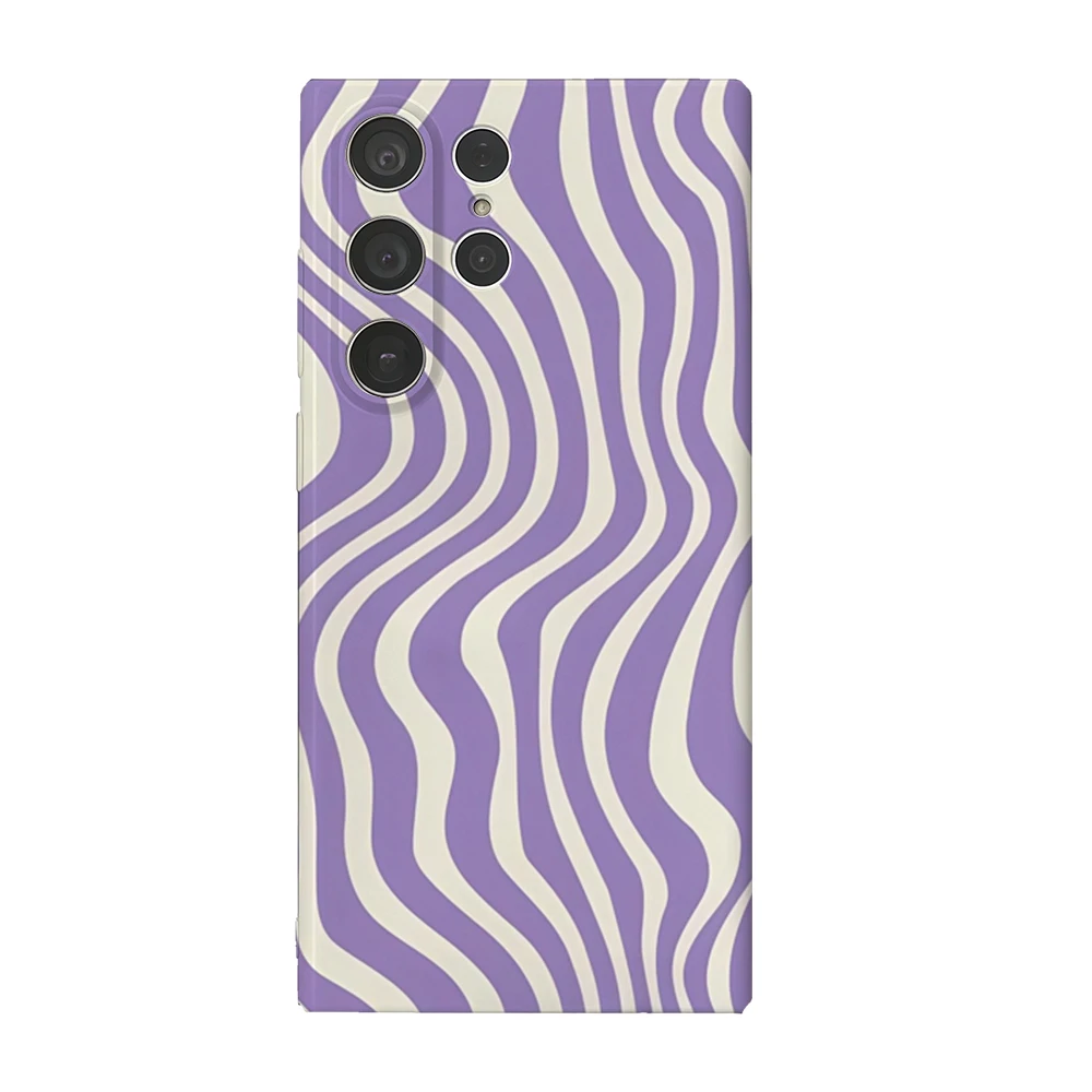 Gestreifte lila weiße Handyhülle für Samsung Galaxy S25 S24 S23 Ultra Plus A35 A421 glänzende HD Hard Cover Film Shell