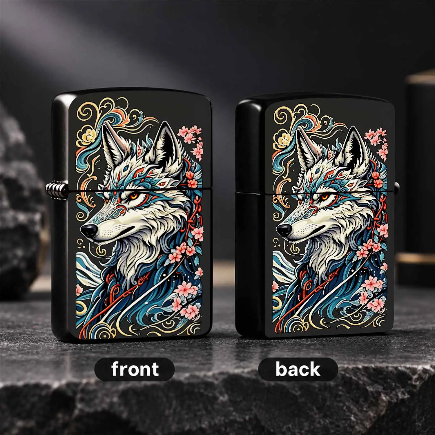 Stylish Ukiyo-E Wolf Pattern Portable Lighter, Exquisite Artistic Sakura Divine Wolf Decor, All-Scenario Usable Cute Daily Carry Accessory, Ideal Unique Creative Gift For Friends Family Art Lovers, Delicate Fashion Port A Humorou And Intere