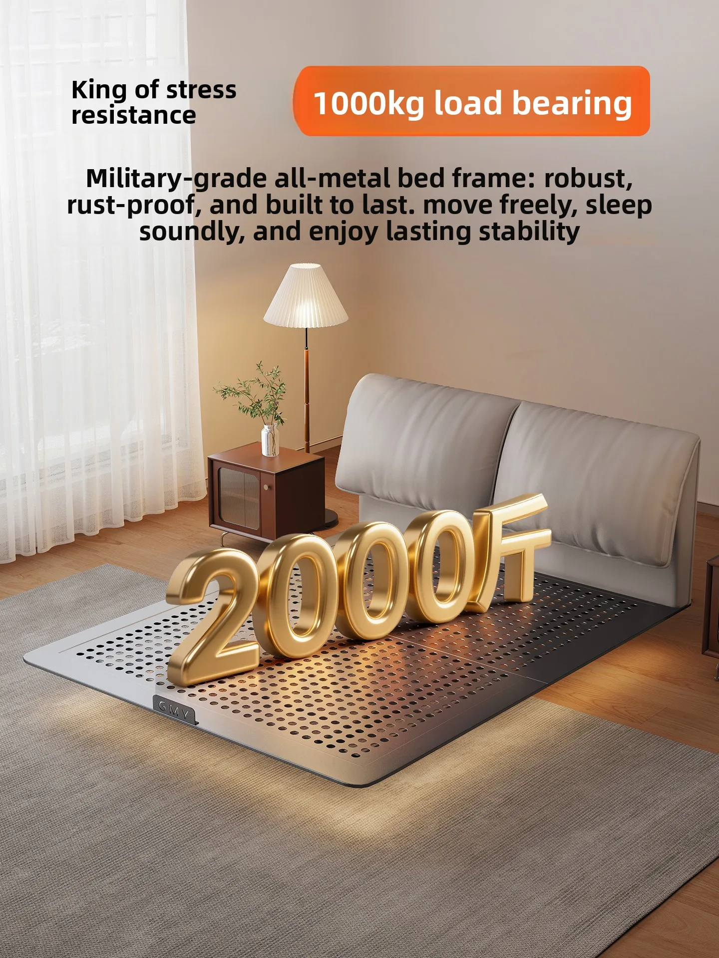 LH minimalist stainless steel leather suspended bed frame metal steel frame high grade