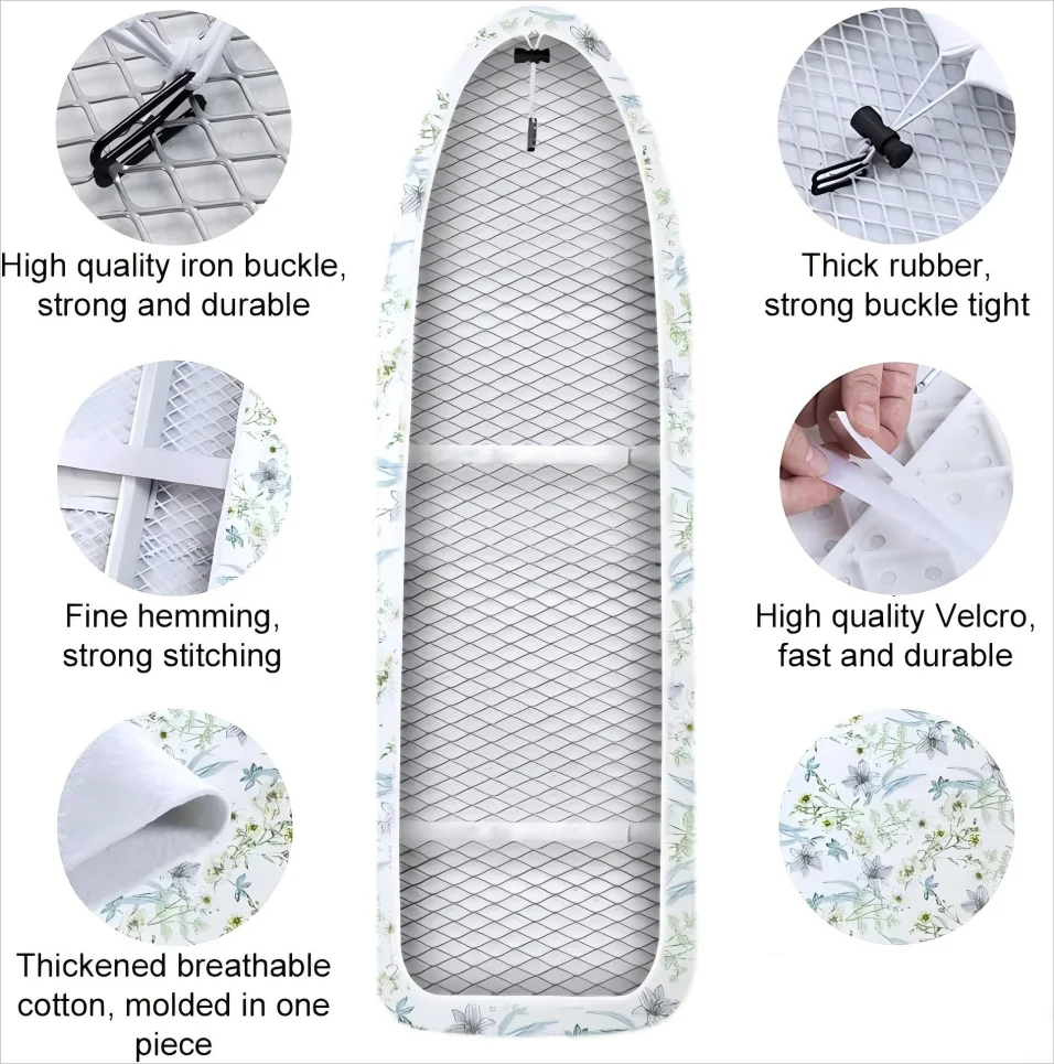 Immagine 6: Copertura per asse da stiro 120x40, coperture per tamponi da stiro resistenti con cinghia di fissaggio a gancio e anello, bordi elastici Installazione semplice