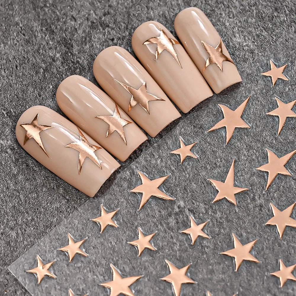1 unidad de pegatinas 3D para uñas de Navidad, bronceadas, oro rosa, estrella/luna/corazón, 8x10cm, pegatinas para uñas con pentagrama de serpiente Y2K, deslizador de uñas Floral DIY *