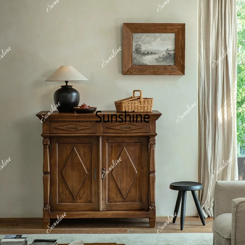 

Vintage wabi sabi mid-ancient style all solid wood dining side cabinet living room porch cabinet locker