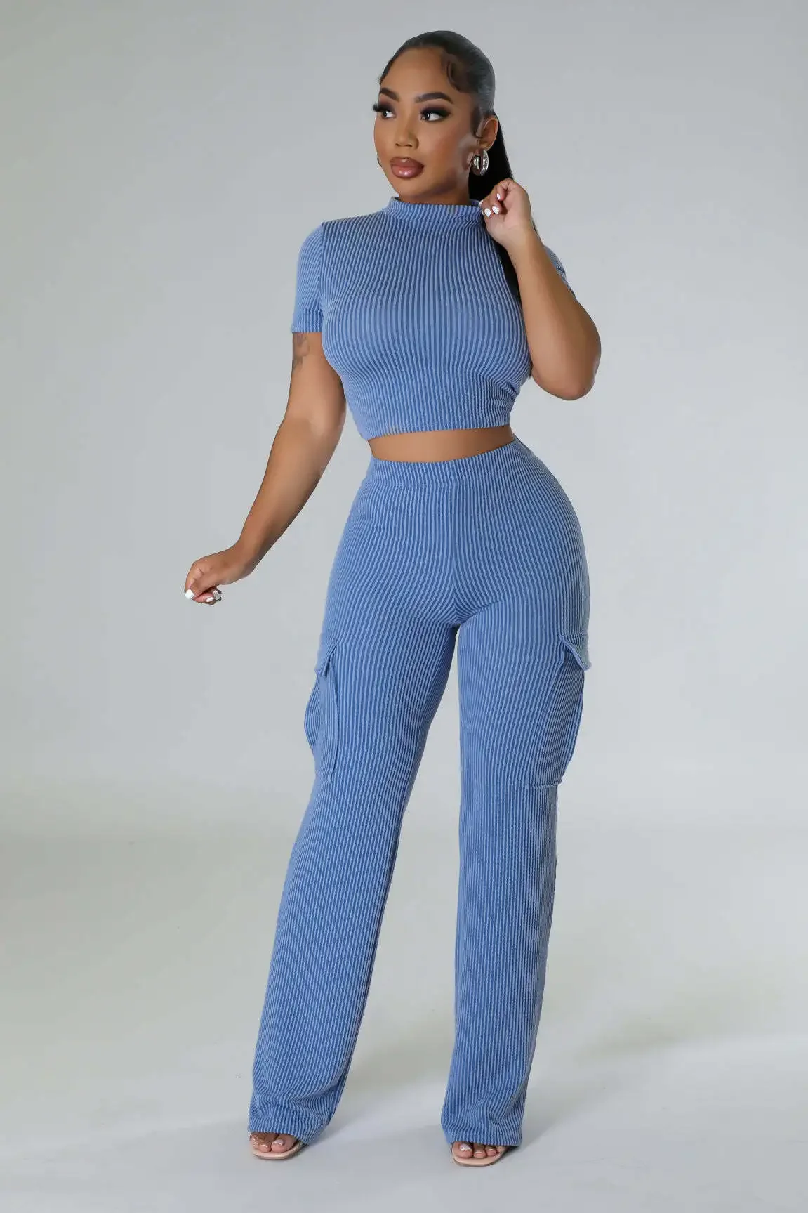 

2024 Fashion Solid Color Short Sleeve Round Neck Short Top Elastic Wide Leg Pants Two-Piece Set Casual Tracksuits Street Outfits