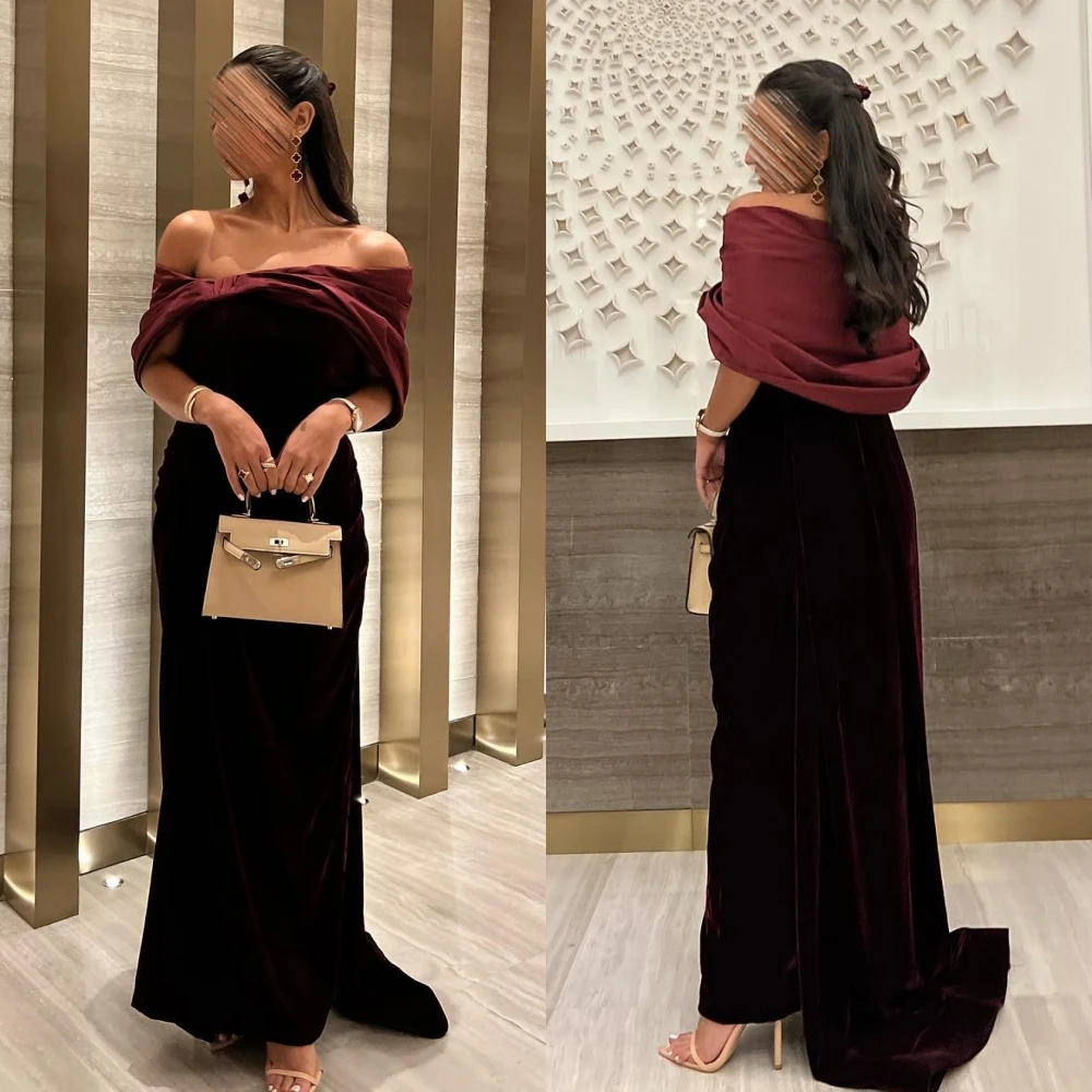 

Sparkle Exquisite High Quality Velour Draped Pleat Celebrity A-line Off-the-shoulder Bespoke Occasion Gown Long Dresses