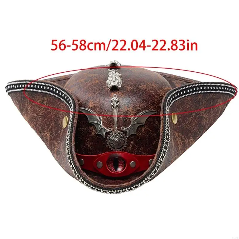 Devil Eye Schwarzer Piratenhut mit Metallverzierungen, perfekt für Halloween-Rollenspiele und Themenveranstaltungen Y08E – Detail 6