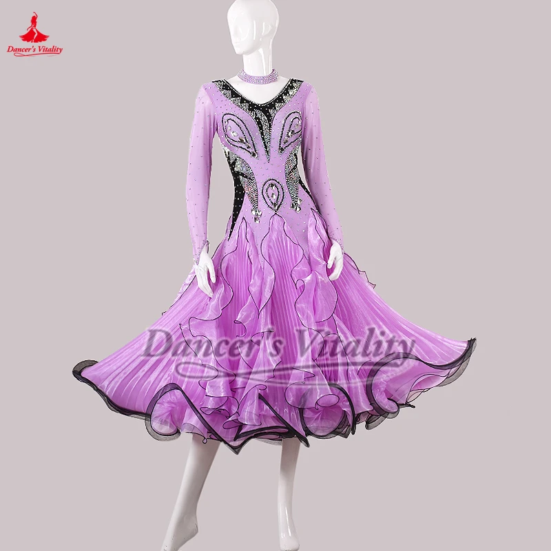Light Purple Social Dance Big Swing Dresses Include Chest Pads and Leggings Female Adult Perform Contest Clothing Customize Size