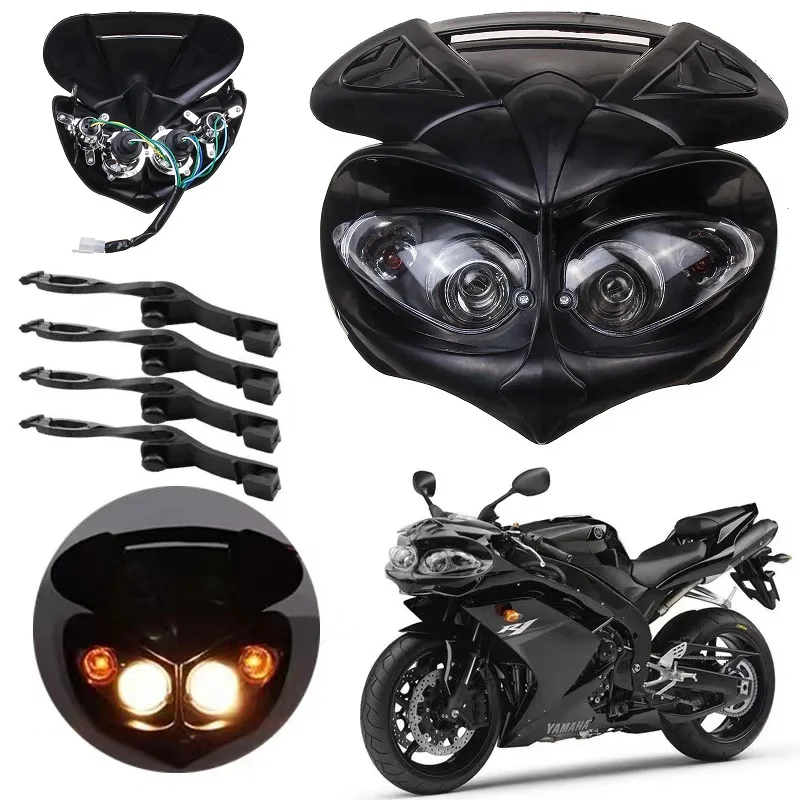 Motorcycle headlights, off-road ghost face headlights, four-eye lights cat's Eye Lamp Ghost Face Hood LED headlamp shade