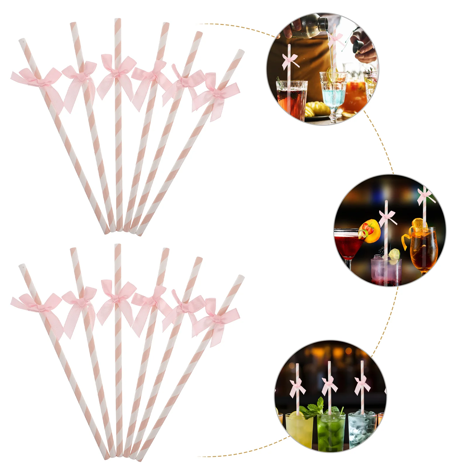 30 Pcs Pearl Milk Tea Cake Decorations Bow-tie Drinking Straws Tropical Party Paper Birthday Decorative