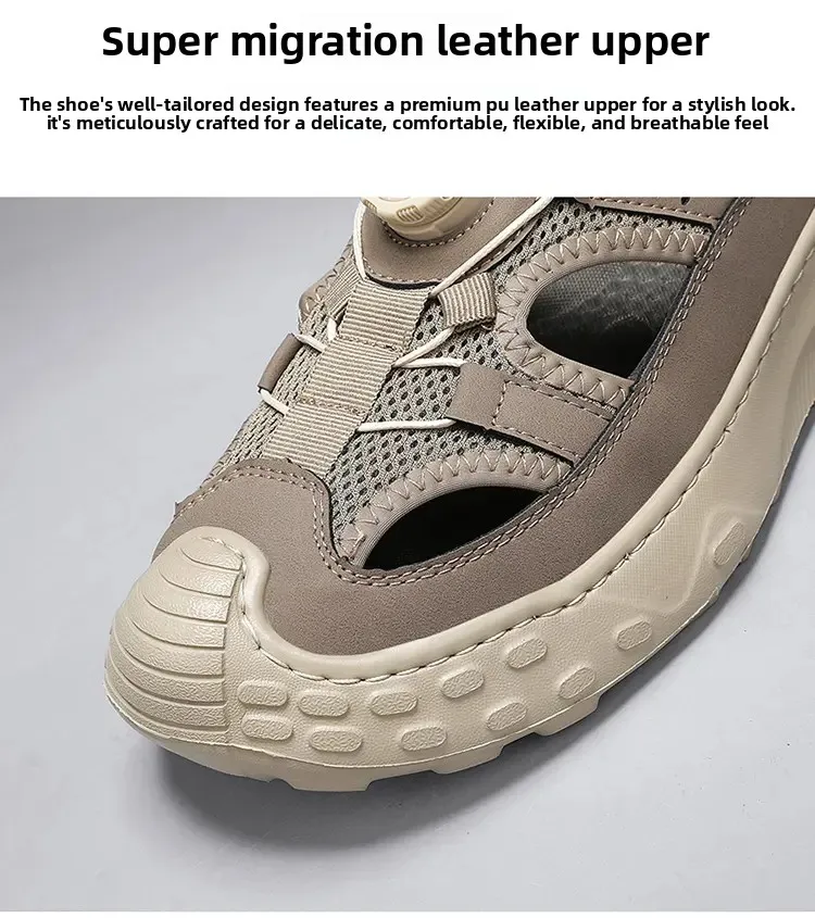 

Men's Breathable Mesh Outdoor Water Shoes with Rotary Buckle, Non-Slip Thick Sole Casual Athletic Sandals for Beach, Summer