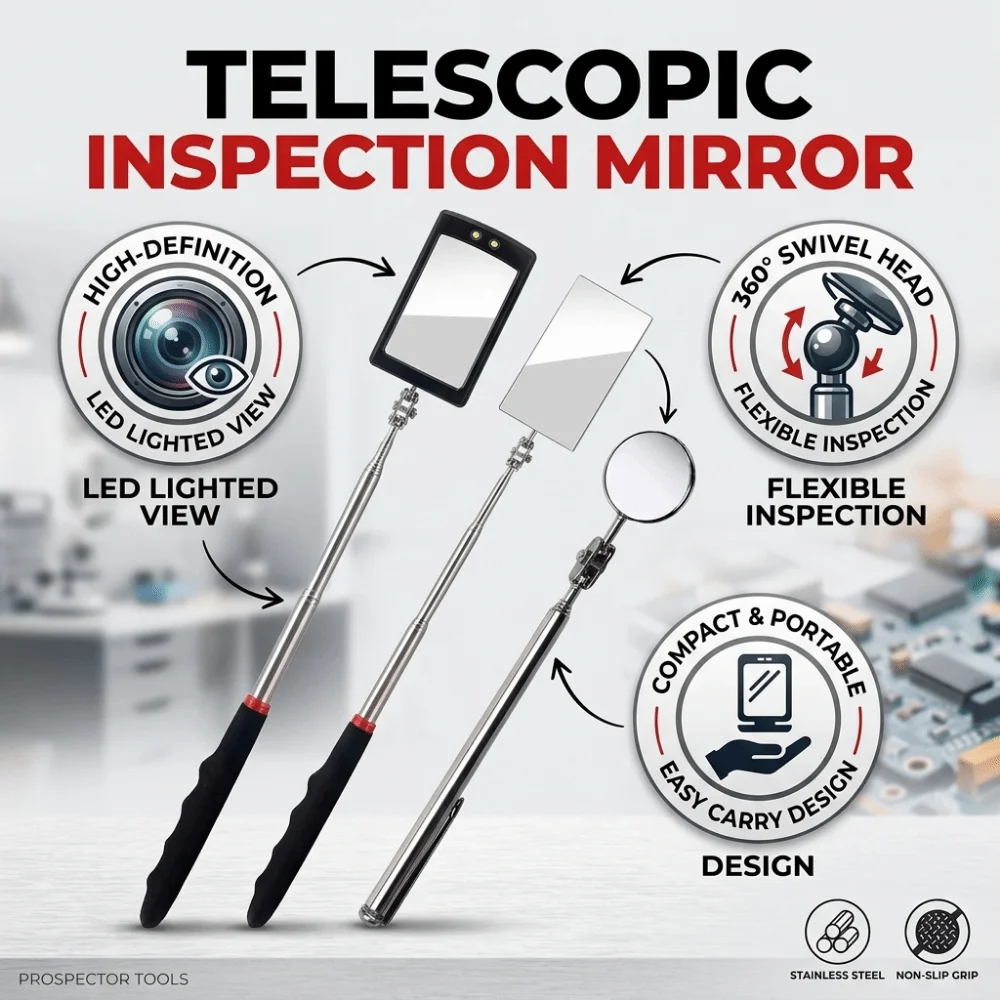 LED Light Telescopic Inspection Mirror 360 Swivel Portable Underbody Inspection Mirror Universal Handheld