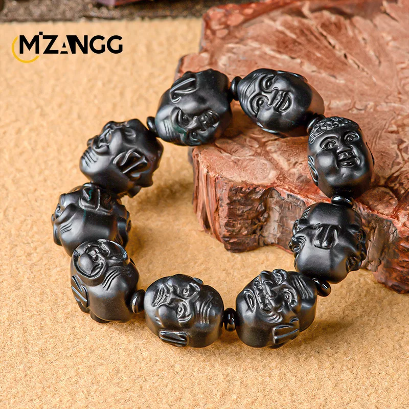 Natural Jadeite Nephrite Eighteen Luohan Bracelet Hand-carved High-grade Exquisite Men's Bead String Lucky Amulet Gift