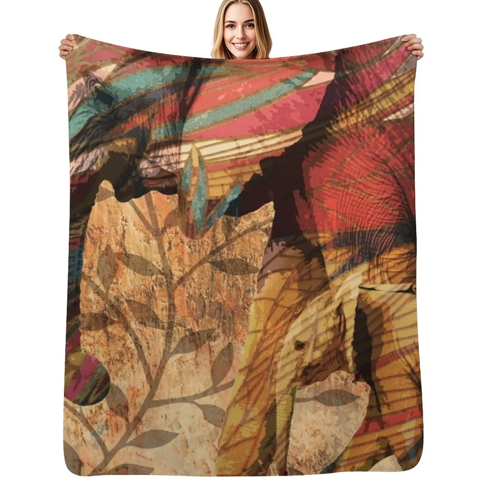 

Elephants African Patterned Elephant Design Throw Blanket Thin Soft Blanket for Summer Night Sleeping