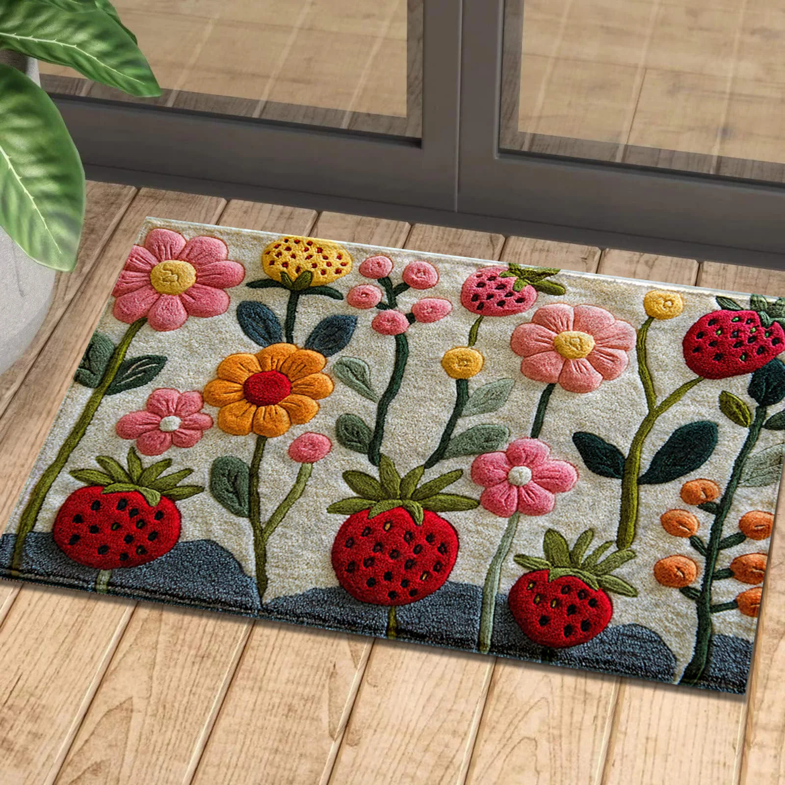 Bathroom Floor Mat Imitation Cashmere Anti-fouling Anti-slip Carpet Foot Mat Flower Pattern