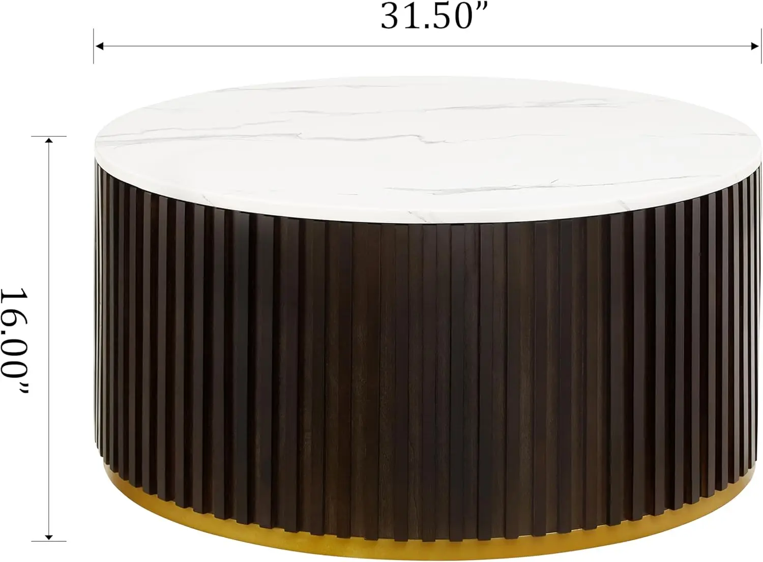 Round Wood Coffee Table with Marble Lid ＆ Hidden Storage, Modern Circle Handcraft Coffee Table for Living Room,Black Brown.