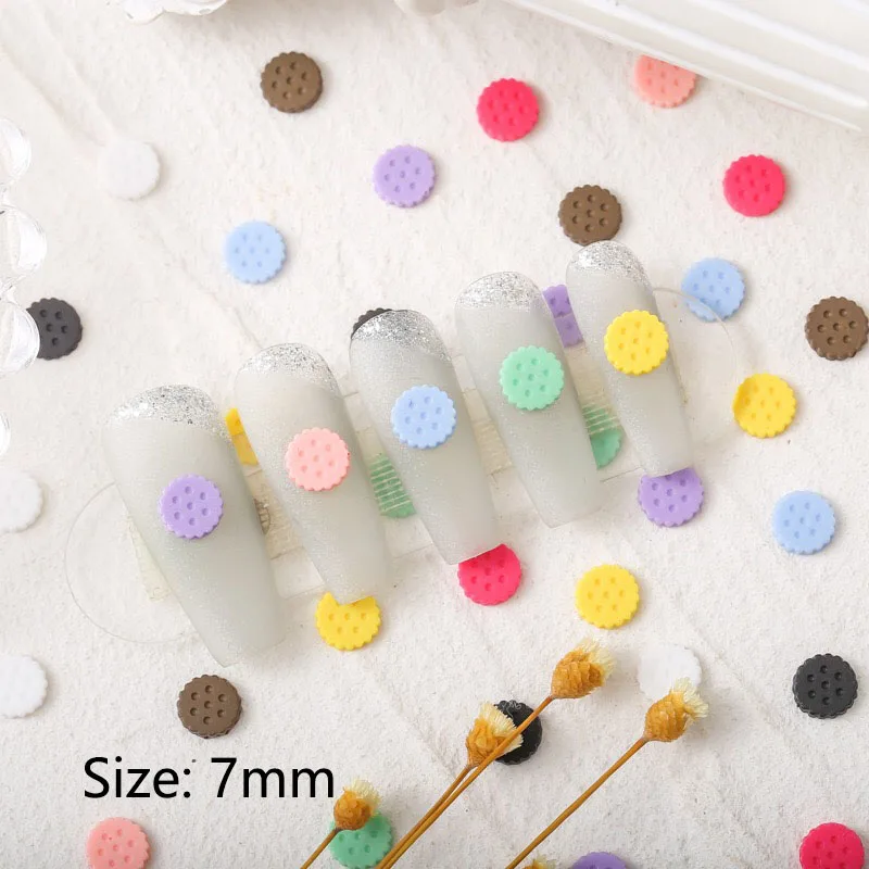 30/100Pcs Resin 7mm Round Cookies Flatback Cute Nail Art Rhinestone For 3D Manicure Design DIY Fashion Decorations Accessories