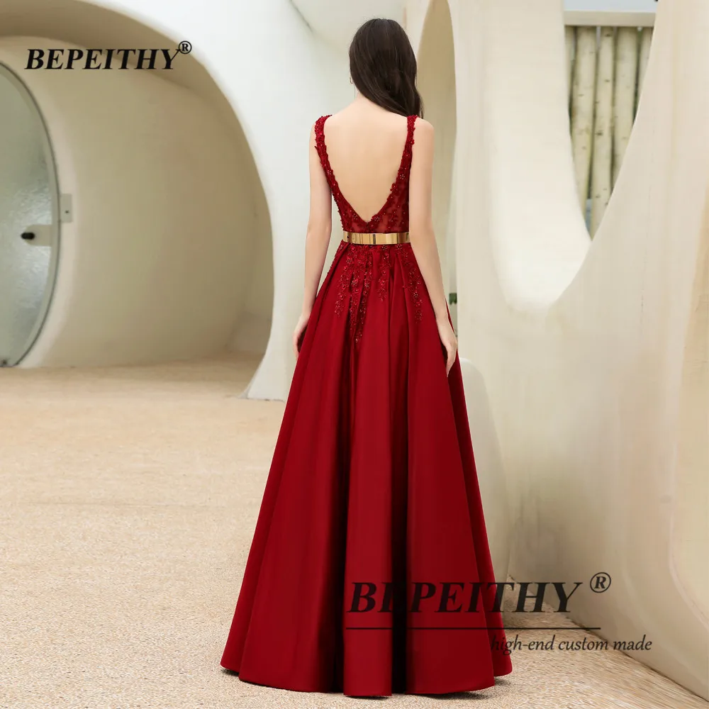 BEPEITHY Customized Backless Long Evening Dress Luxury 2023 Sleeveless A-Line Sexy Prom Dresses For Women V Neck Party Gown