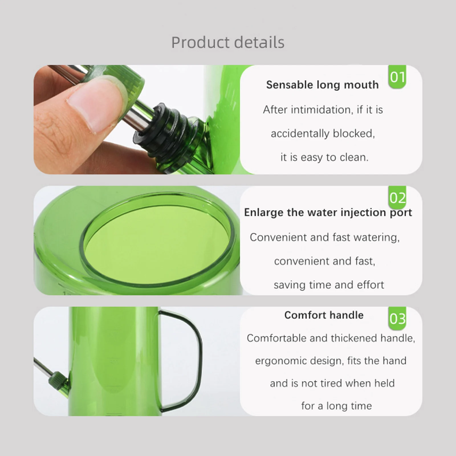 1L Watering Can with Removable Stainless Steel Long Spout Transparent Scale for Indoor Outdoor Precise Watering Plant Flower