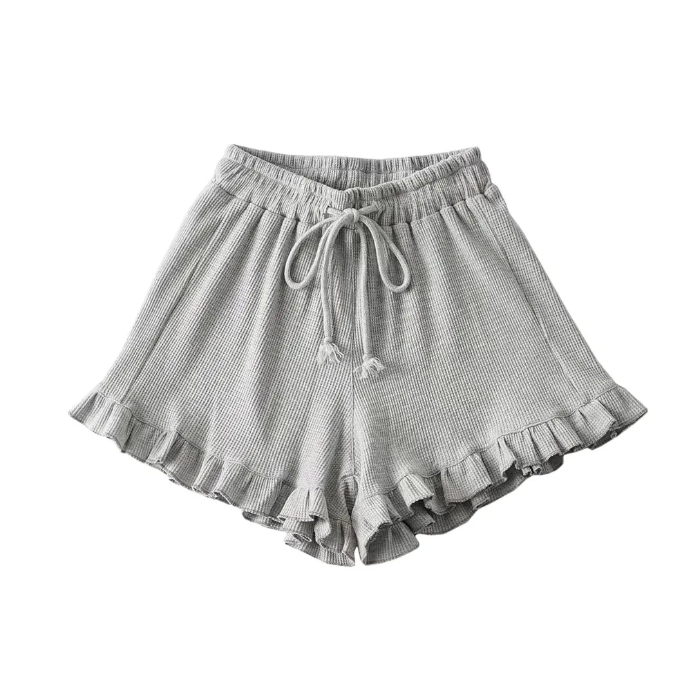 

Simple Lace Up Drawstring Shorts Women High Waist Ins Style Sweet Ruffled Shorts Large Size Loose Wide Leg Short Pants Sports