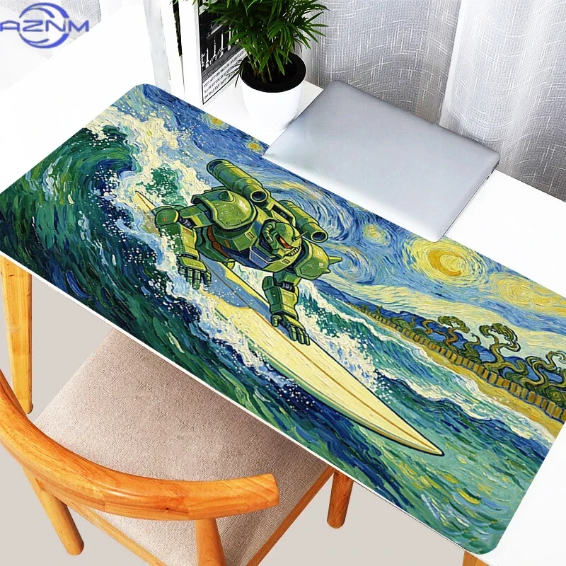 Starry Swirl Impressionist Oil Painting Sci-fi Mecha Graphic Mouse Pad, Rubber Non-Slip Base, Smooth Fabric Gaming Desk Mat for