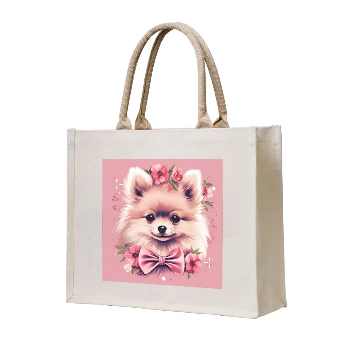 

Paws & Bows: Adorable Pomeranian Portrait with Pink Bow Tote Bag Cloth bags handbag custom bags