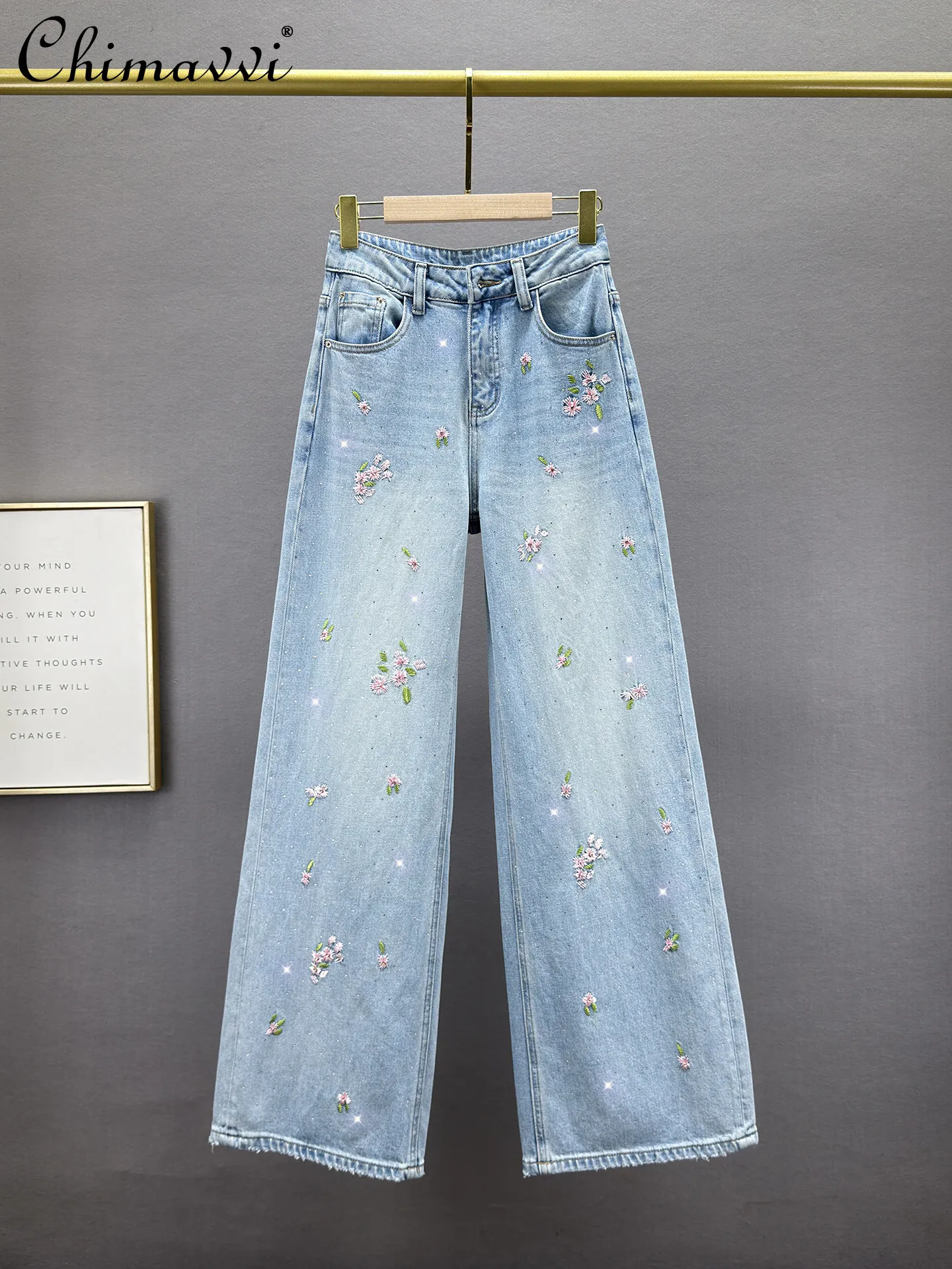 

Heavy Embroidered Hot Diamond Denim Loose Pants Women's 2026 Spring Summer New Fashion High Waist Loose Slim Jeans Mop Pants