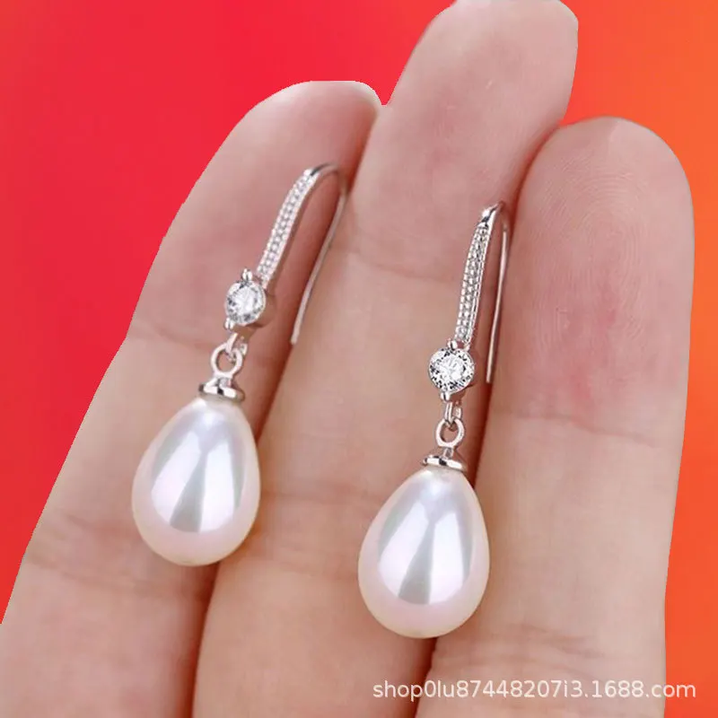 2024 Elegant and Fashionable Women's Water Drop Imitation Pearl Earrings Red and White Round Oval Wedding Jewelry Birthday Gifts