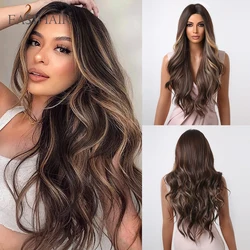 EASIHAIR Long Brown Ombre Synthetic Wig for Black Women Super Long Wavy Wigs Cosplay Water Wave Wig Heat Resistant