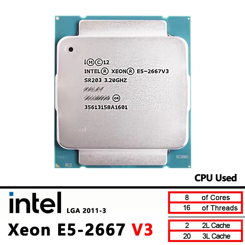 معالج Intel Xeon مستعمل E5 2667V3 E5 2667 V3 3.2 جيجا هرتز 8 النواة لوحدة المعالجة المركزية LGA 2011-3