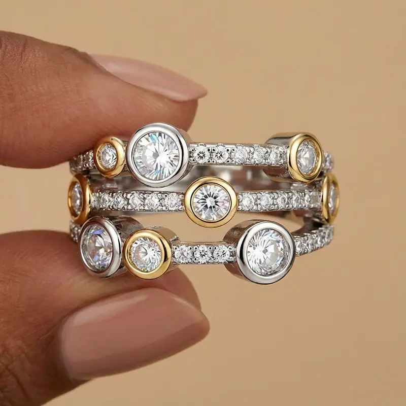 

Daily Wear Hollow Out Geometric Cubic Zircon Rings for Women Silver And Gold Colour High Quality Female Anniversary Gift